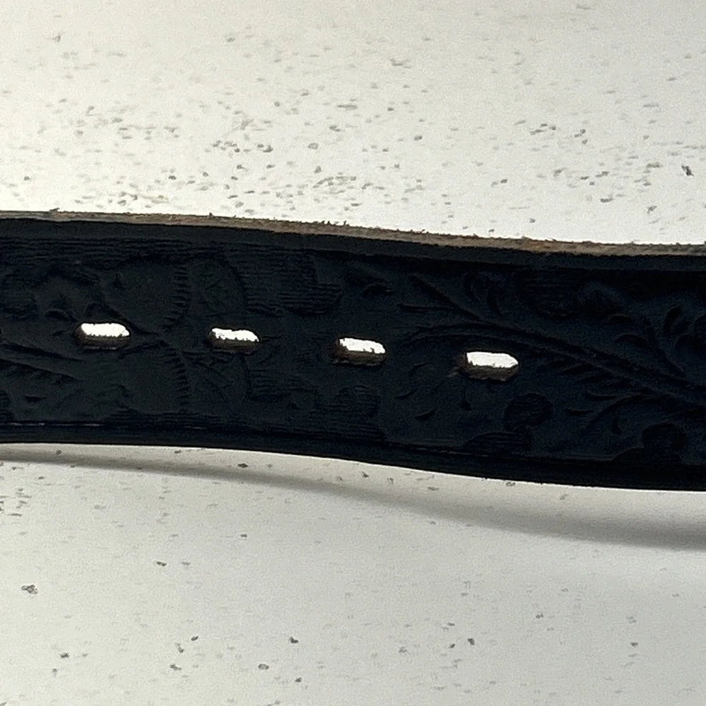 Vintage Chambers Phoenix Tooled Black Leather Western Belt Size 40 USA Cowboy